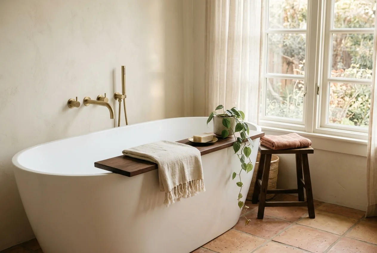 Ensuite bathroom with a freestanding soaker tub