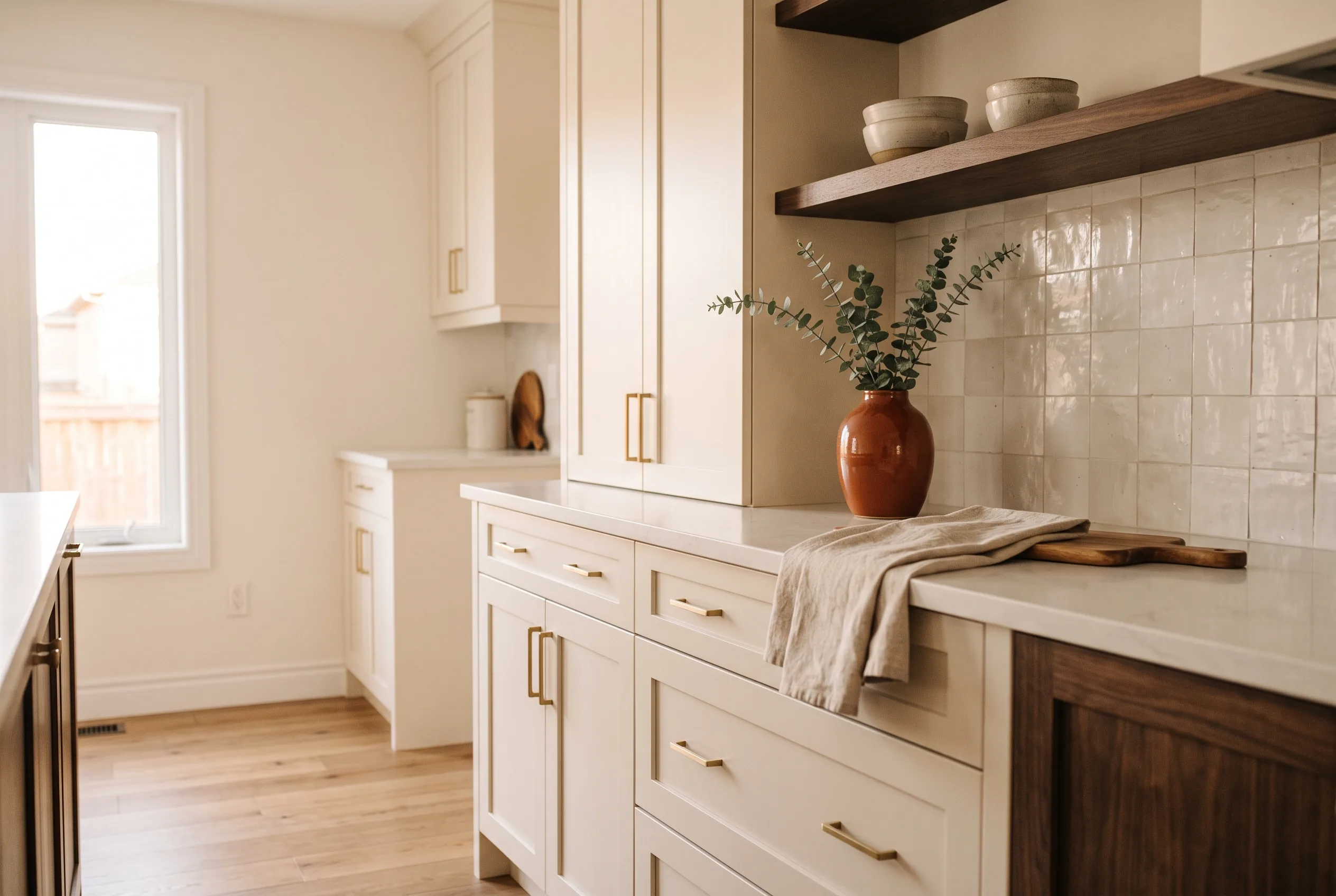 A finished craft detail — clean trim, cabinetry and tile work