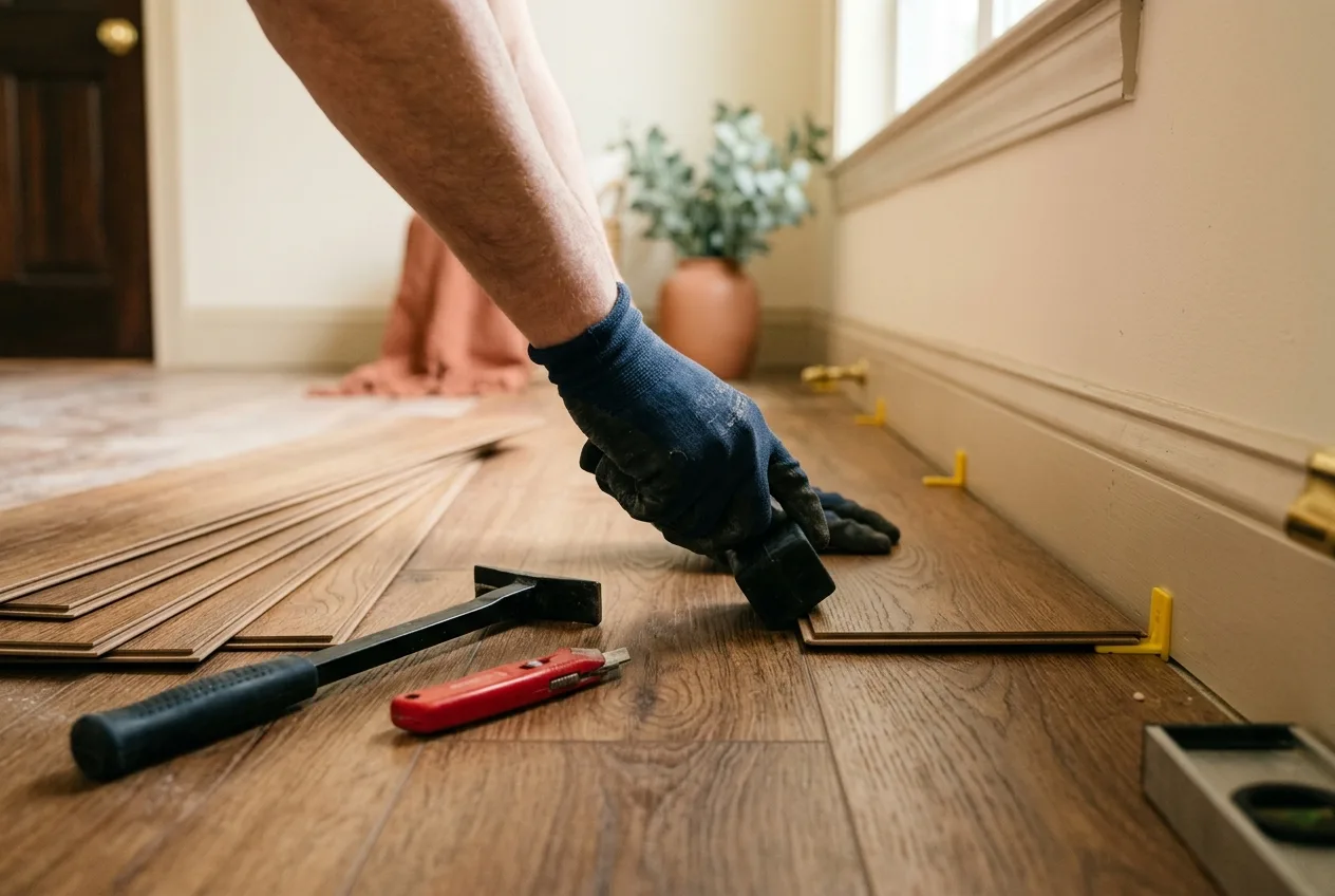 New luxury vinyl plank flooring being installed